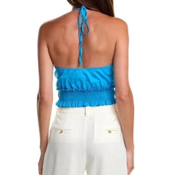 RAMY BROOK Top NEW Size S Charlie Halter Tropical Blue $245 Pleated - Picture 2 of 5